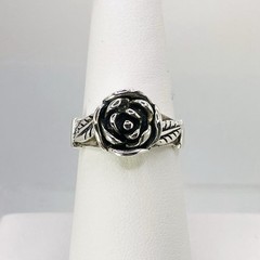 Vintage Sterling Silver Rose & Leaf Ring Finger 6.75 (5.50g)