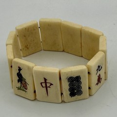Vintage Bone Mahjong Tile Bracelet With Elastic 1” x 5/8” Tiles