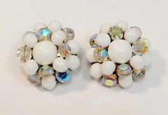 4 Vintage Crystal Glass Bead Cluster Earrings AB Blue White Pink
