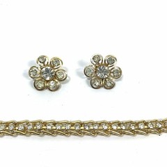 Womens Earring & Bracelet Set Clip On Clear Rhinestones Gift Evening Party