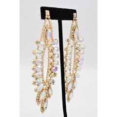 Vintage Y2K Crystal Chandelier Dangle Earrings AB Rhinestone Gold Chunky Bin1
