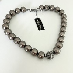NWT Birch Hill Glass Faux Pearl Chunky Gray Beaded Statement Necklace
