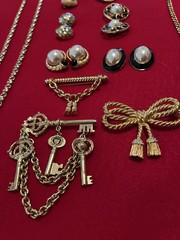 Lot Of Gold Tone 1990’s, 2000’s Necklaces, Earrings, Pins, 14 Pieces, One Monet