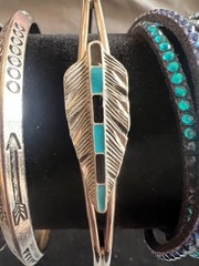 Lot 7 pc Silver & Turquoise Tone Blue Eagle Feather Bangle Bracelet Jewelry D37
