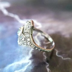 Vintage Art Deco Style Lab Created Diamond Engagement 14k White Gold Finish Ring