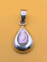 Mexico Sterling Silver 950 Abalone Shell Teardrop Pendant Charm @1″