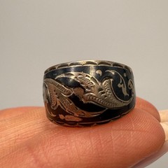 Vintage Soviet 875 Silver Niello Ring USSR Handmade Floral Size 8.5