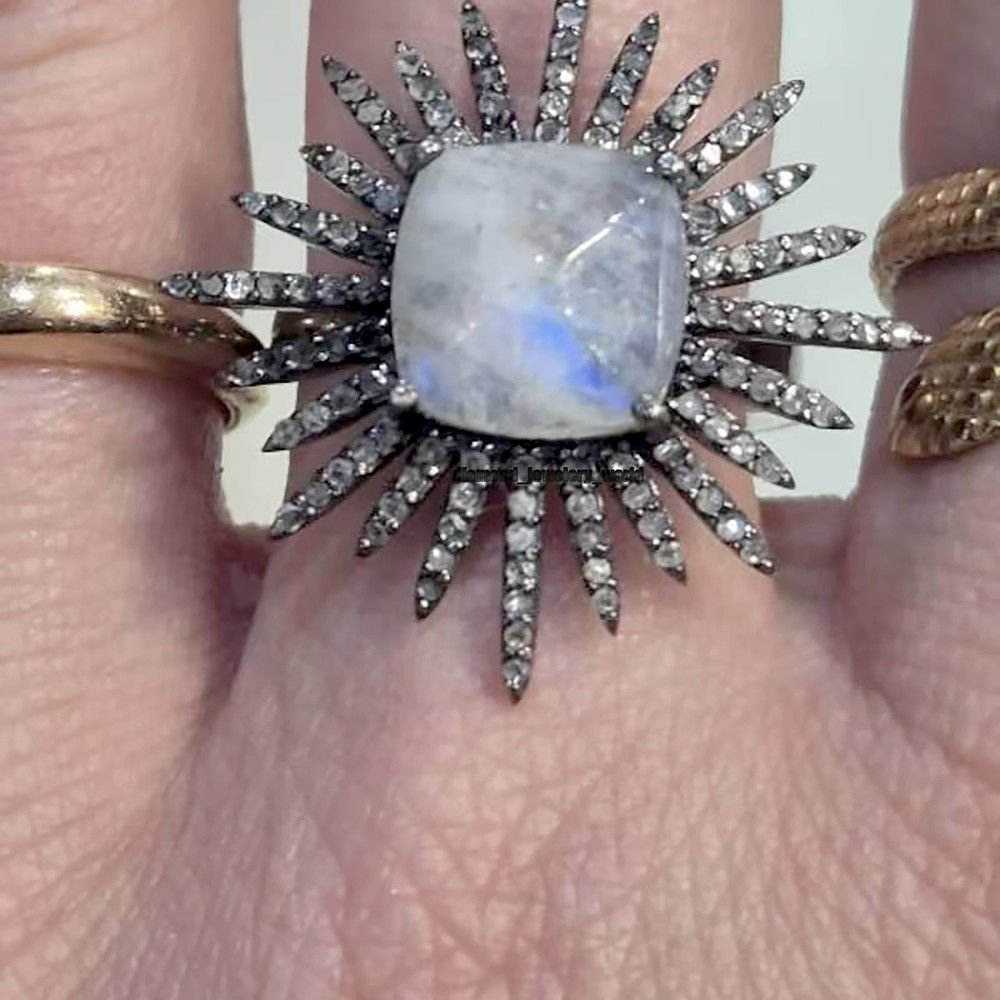 Gorgeous 1.91ctw Rose Cut Diamond Rainbow Studded Silver Victorian Ring Jewelry