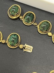 VICTORIAN EGYPTIAN REVIVAL SCARAB BEETLE NECKLACE – GILDED SILVER – 22″ L