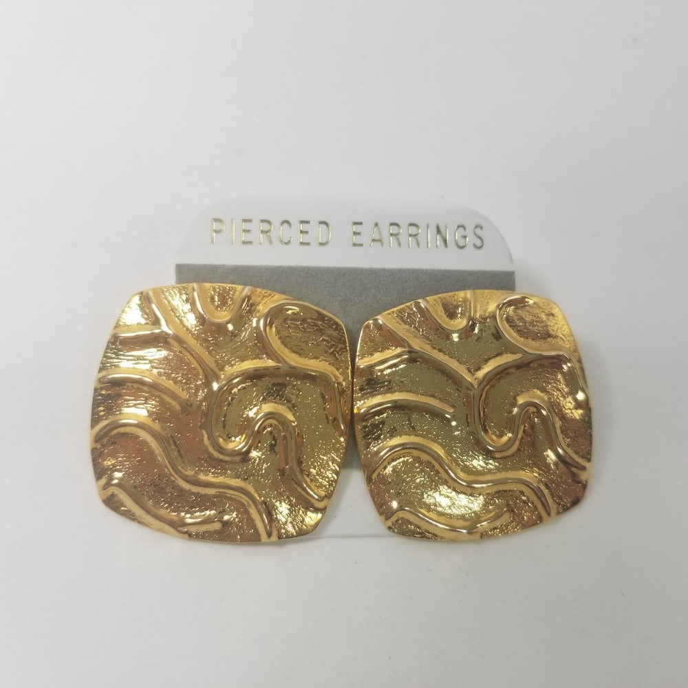 Vintage Statement Earrings Metallic Gold Tone Textured Metal Chunky 1980s 90s