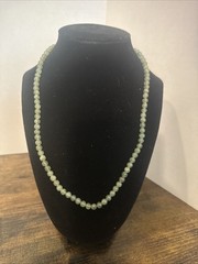 Vintage Light Green Prehnite Beaded Strand Necklace Round Gemstone 20 Inch