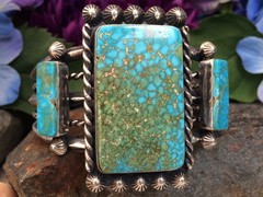 106 GRAM WATER WEB TURQUOISE STERLING NAVAJO SOUTHWESTERN STYLE BRACELET WOW