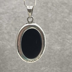 925 Sterling Silver Black Oval Pressed Dried Flower Resin Pendant Botanical