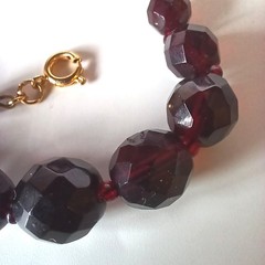 Vintage Graduated Dark Burgundy or Garnet-colored Faceted Glass Bead Necklace