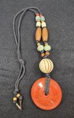 Vintage Y2K Chunky Statement Necklace | Red Cinnabar Style Bi Disc Pendant