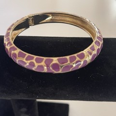 Bangle Bracelet Purple Enamel Hinged Clamp Clamper Gold Tone