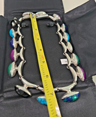 Vintage Mexican 925 SS necklace with varied stones turquoise, onyx etc