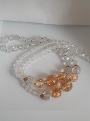 Miriam Haskell gold confetti lucite & clear fauceted glass Bead Necklace