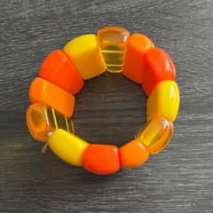 Vintage 1960s Orange Yellow Lucite 2″ Wide Stretchy Bangle Bracelet Retro
