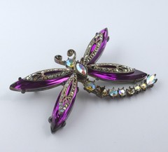 Graziano Purple Dragonfly & Aurora Borealis Rhinestone Figural Brooch