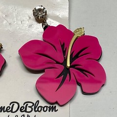 Hawaii Giant Hibiscus Pink Flower Earrings Femme De Bloom Large Acrylic Vintage