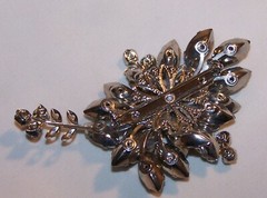 Vintage Grey Smoky Clear Rhinestones Flower Brooc -Estate Jewelry