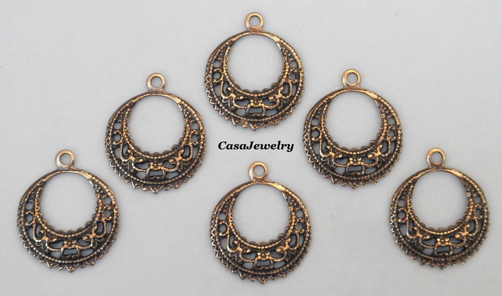 #1812 MINI ANTIQUED GOLD OPEN FILIGREE HOOP W/TOP HANG RING – 6 Pc Lot