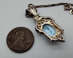Vtg Pastel Oval Blue Faceted Stone Filigree Sterling Silver Pendant Necklace 925