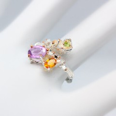 Not Enhanced Natural Amethyst Citrine Silver Ring 925 Sterling /RVS119