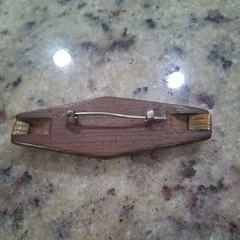 Vintage 70s Or Earlier Organic Modernist Wooden Brooch With Flush Metal Band