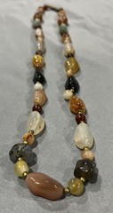 Vintage Semi Precious Stone Necklace Natural Polished Agate Jasper Barrel Clasp