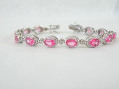 Sterling Silver 925 Natural Pink Topaz Diamond Tennis Bracelet 7.5″