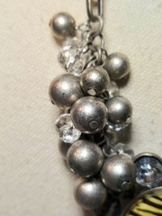 Chunky VCLM Signed Necklace Metal & Glass Beads Zebra Inspired Center 14-17″