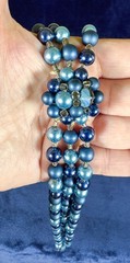 Vintage Japanese Aqua Blue Pearl Necklace (Faux ) Multi Strand Statement Jewelry