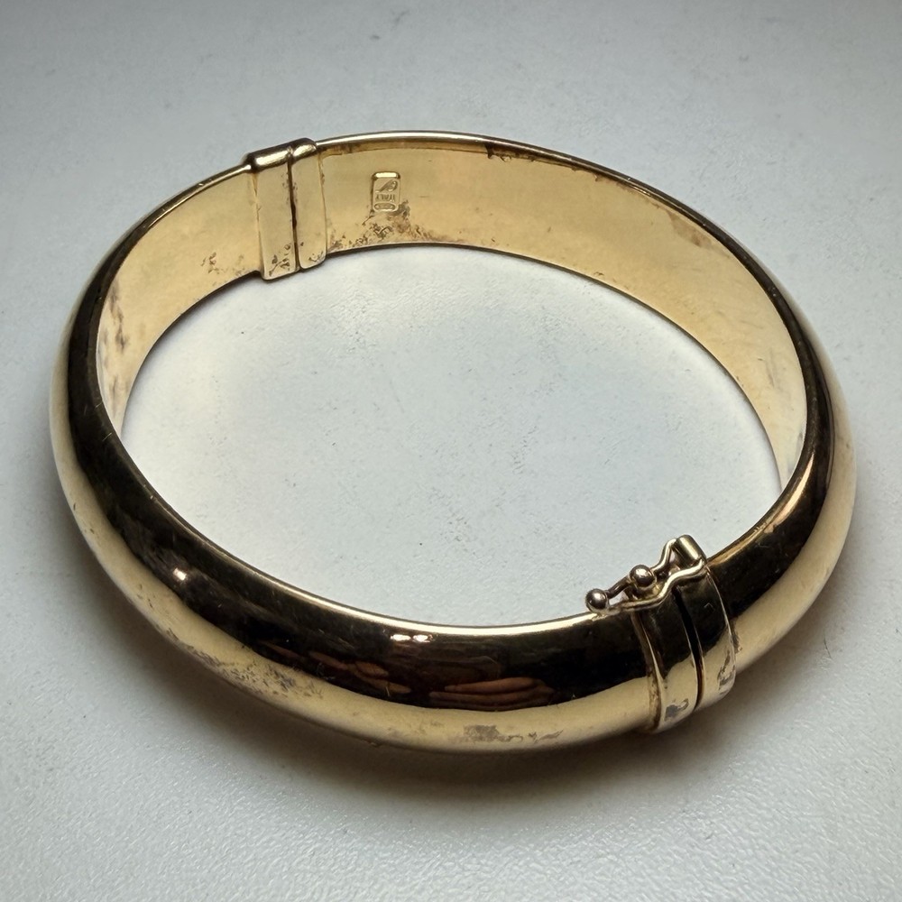 Hollow Gold Wash 925 Sterling 6-3/4″ x 1/2″ ITALY Vintage hinged Bangle Bracelet