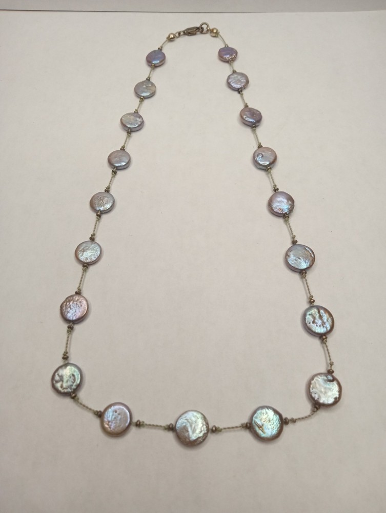 Jewelry Vintage Hand Knotted Coin/ baroque Pearl sterling silver Necklace