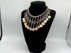 Vintage 1980s New Old Stock Gold Statement Necklace Choker Tribal Fringe