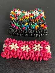3 Vintage Colorful Bohemian/Hawaiin Wood Stretchable Bracelets 1970’s