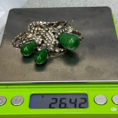 Vintage Signed Kramer Green Faux Jade Teardrop Necklace Earrings Set Rhinestones