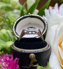 Vintage Style 2CT Asscher Cut Genuine Aquamarine Wedding Halo Ring 14K Gold Over
