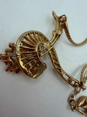 Vintage Necklace Fan Rhinestone Spray Pendant Vendome? Goldtone 15 in PJ