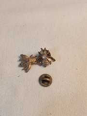 AJC marked set of 2 matching vintage bee pins w Rhinestones and Screw Back