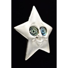 Danecraft Vintage Star Eyes Pin Brooch Staring Face Silver Signed NOS 80s BinA4