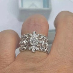 Art Deco Vintage Style Lab Created Diamond Engagement 14k White Gold Finish Ring