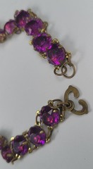 Vintage Old Rare Unique Gold Tone Purple Stones Linked Statement Choker Necklace