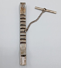 925 Tie Clip 2.5in Sterling Silver 8g Two Tone Gray Engine Turn Chain Bar Estate