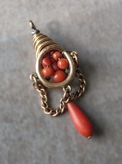 Victorian or Etruscan Revival Gold Filled and Natural Coral Lavalier 3.1g
