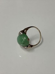 Beautiful Vintage 14K Yellow Gold & Platinum Jade Diamond Ring sz 5.25 Read!