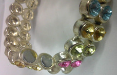 Vintage Multicolor Rhinestone Bracelet Double Row 2.5 In Magnetic Closure