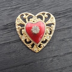 VTG Estate Costume Brooch Lot 4pc Red Rose Enamel Heart Amethyst Glass Grape Pin
